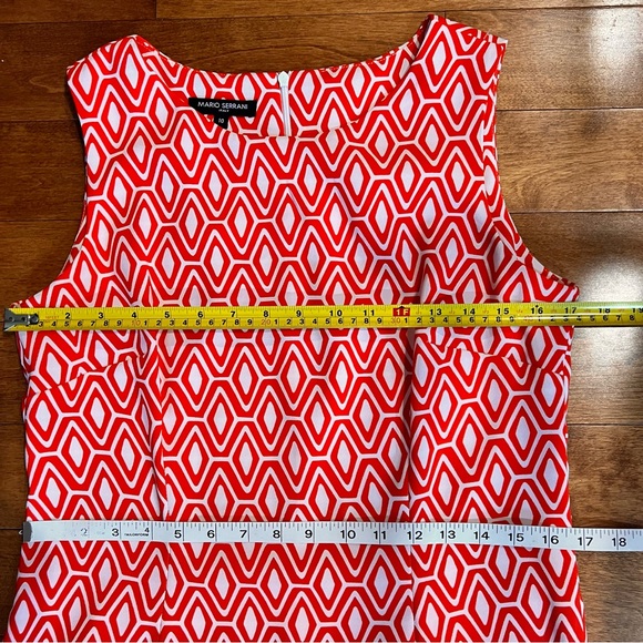Mario Serrani Red white Geometric Print Midi Sleepless Dress Size 10 - Picture 3 of 15